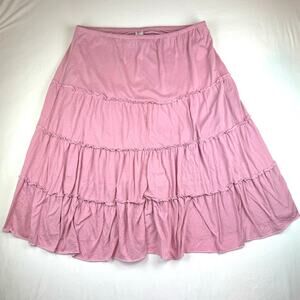 Y2K Kiwi Brand Pink Boho Gypsy Tiered Ruffle Lined Midi Skirt Women's 1X